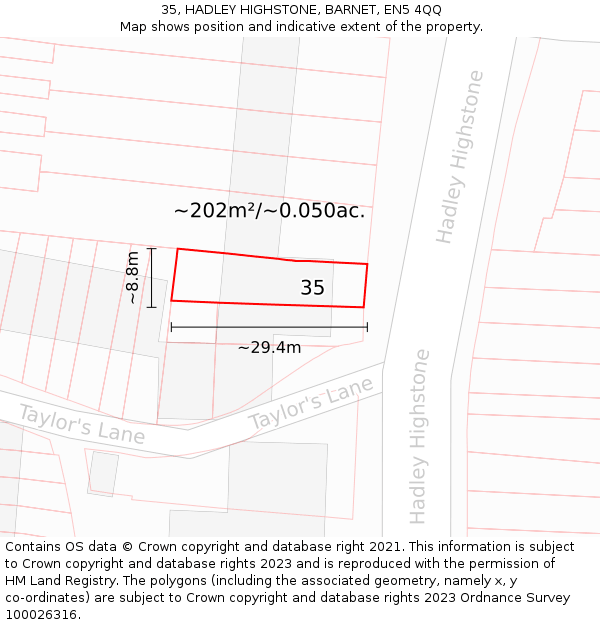 35, HADLEY HIGHSTONE, BARNET, EN5 4QQ: Plot and title map