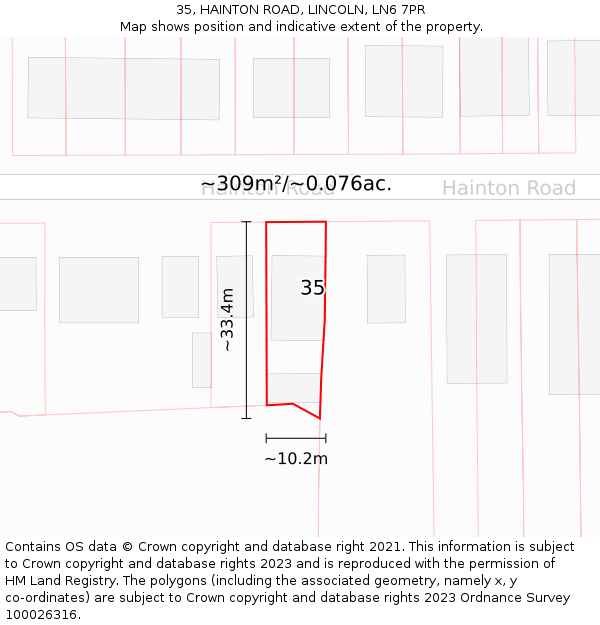 35, HAINTON ROAD, LINCOLN, LN6 7PR: Plot and title map