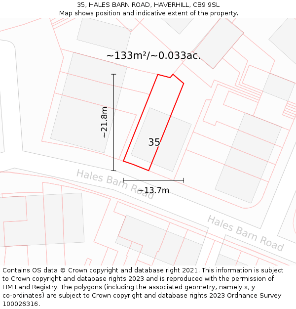 35, HALES BARN ROAD, HAVERHILL, CB9 9SL: Plot and title map