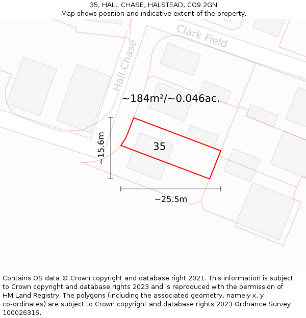 35, HALL CHASE, HALSTEAD, CO9 2GN: Plot and title map