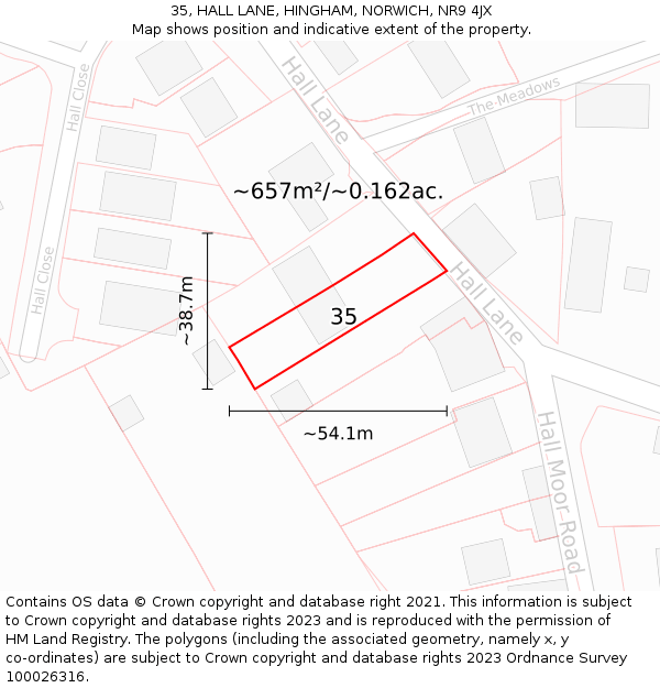 35, HALL LANE, HINGHAM, NORWICH, NR9 4JX: Plot and title map