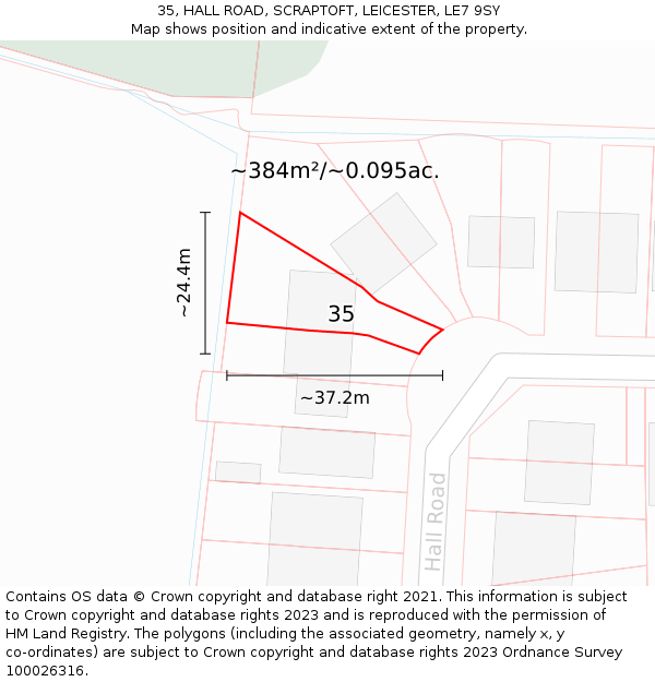 35, HALL ROAD, SCRAPTOFT, LEICESTER, LE7 9SY: Plot and title map