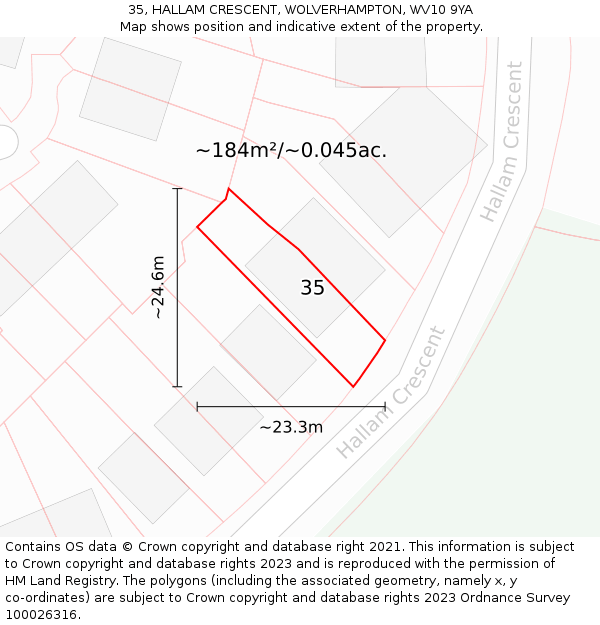 35, HALLAM CRESCENT, WOLVERHAMPTON, WV10 9YA: Plot and title map