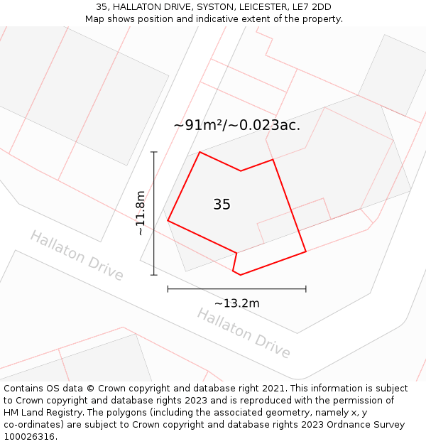 35, HALLATON DRIVE, SYSTON, LEICESTER, LE7 2DD: Plot and title map