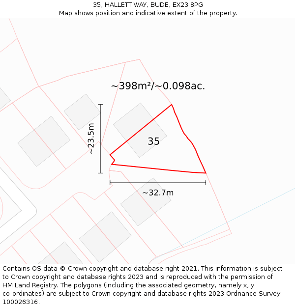35, HALLETT WAY, BUDE, EX23 8PG: Plot and title map