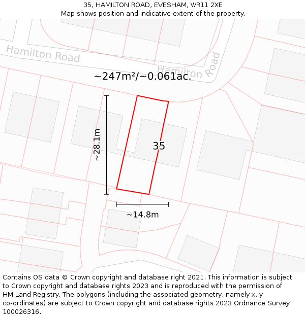 35, HAMILTON ROAD, EVESHAM, WR11 2XE: Plot and title map