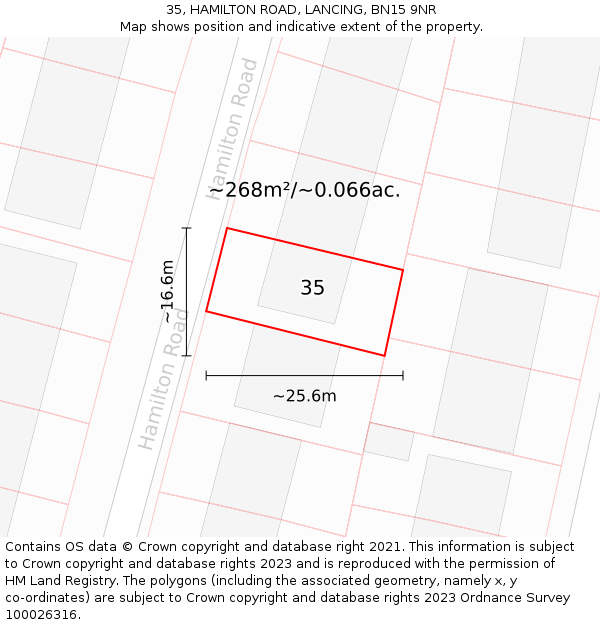 35, HAMILTON ROAD, LANCING, BN15 9NR: Plot and title map