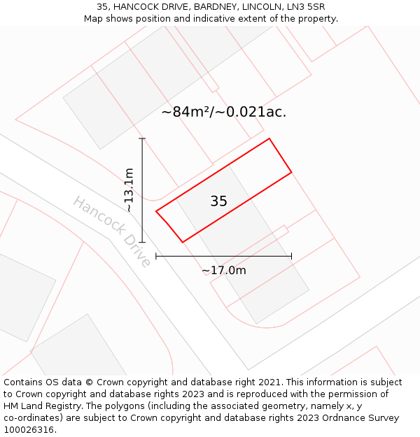 35, HANCOCK DRIVE, BARDNEY, LINCOLN, LN3 5SR: Plot and title map