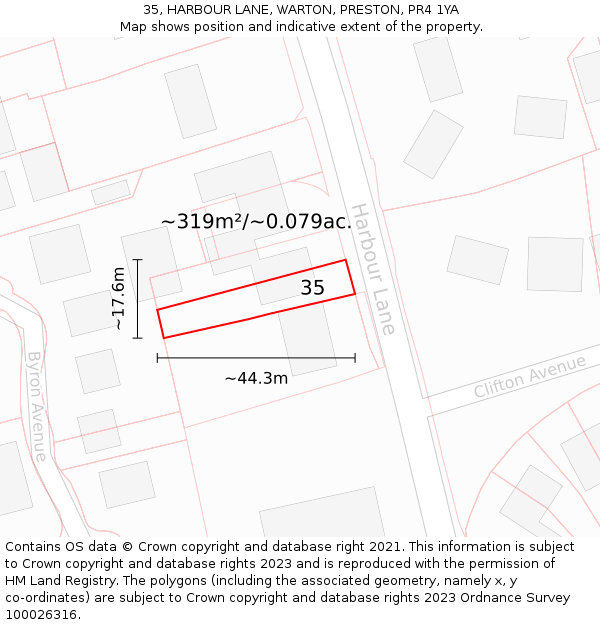 35, HARBOUR LANE, WARTON, PRESTON, PR4 1YA: Plot and title map