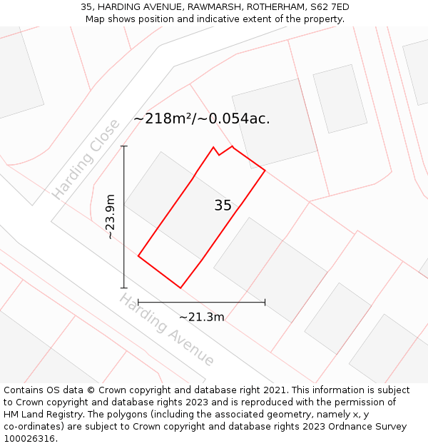 35, HARDING AVENUE, RAWMARSH, ROTHERHAM, S62 7ED: Plot and title map
