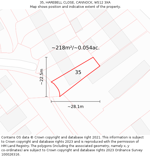35, HAREBELL CLOSE, CANNOCK, WS12 3XA: Plot and title map