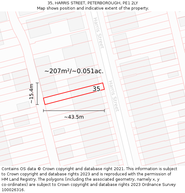 35, HARRIS STREET, PETERBOROUGH, PE1 2LY: Plot and title map