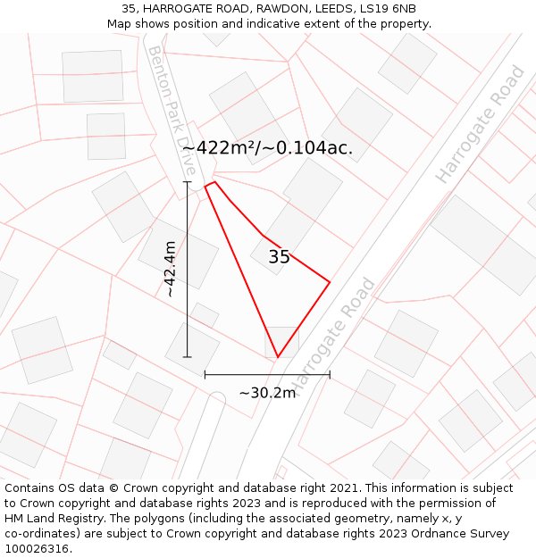 35, HARROGATE ROAD, RAWDON, LEEDS, LS19 6NB: Plot and title map