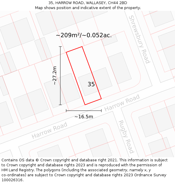 35, HARROW ROAD, WALLASEY, CH44 2BD: Plot and title map