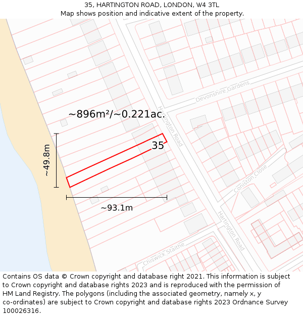 35, HARTINGTON ROAD, LONDON, W4 3TL: Plot and title map