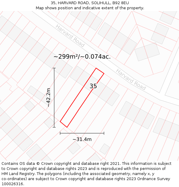 35, HARVARD ROAD, SOLIHULL, B92 8EU: Plot and title map
