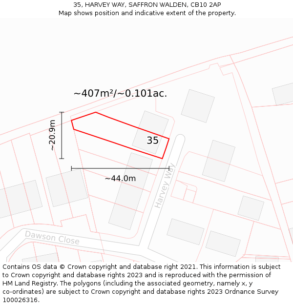 35, HARVEY WAY, SAFFRON WALDEN, CB10 2AP: Plot and title map