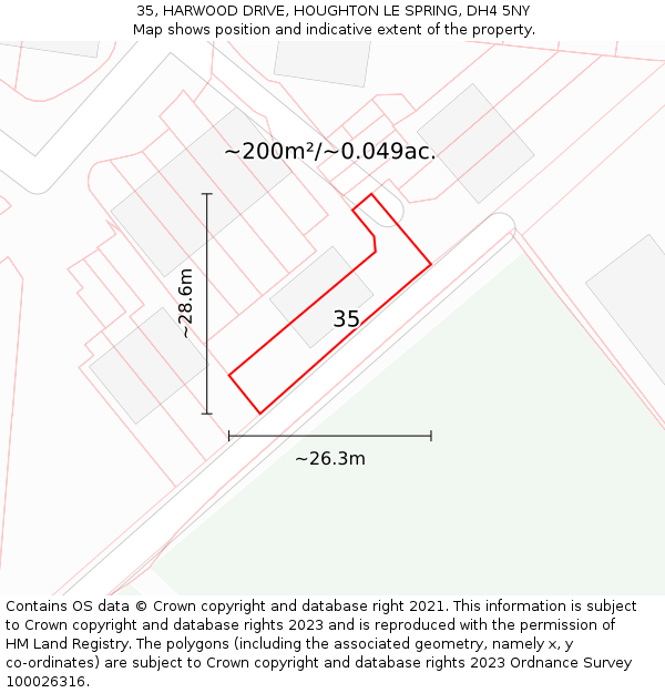 35, HARWOOD DRIVE, HOUGHTON LE SPRING, DH4 5NY: Plot and title map