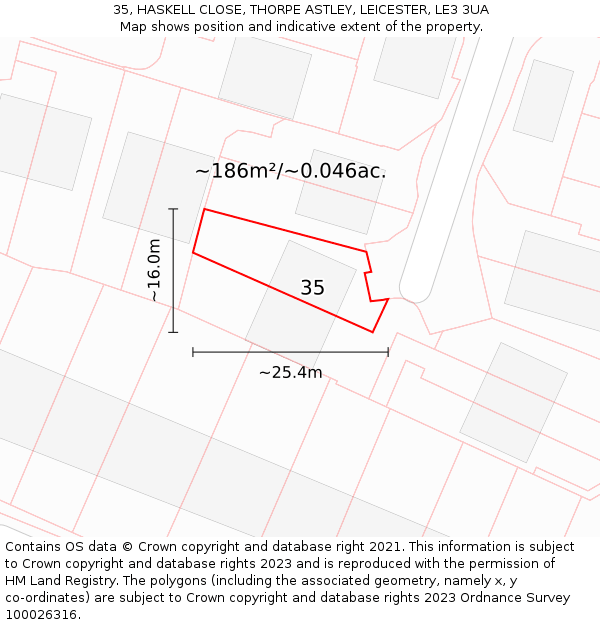 35, HASKELL CLOSE, THORPE ASTLEY, LEICESTER, LE3 3UA: Plot and title map