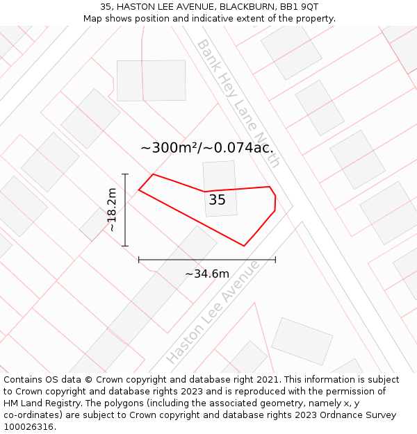 35, HASTON LEE AVENUE, BLACKBURN, BB1 9QT: Plot and title map