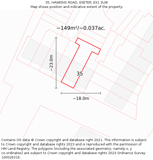 35, HAWKINS ROAD, EXETER, EX1 3UW: Plot and title map