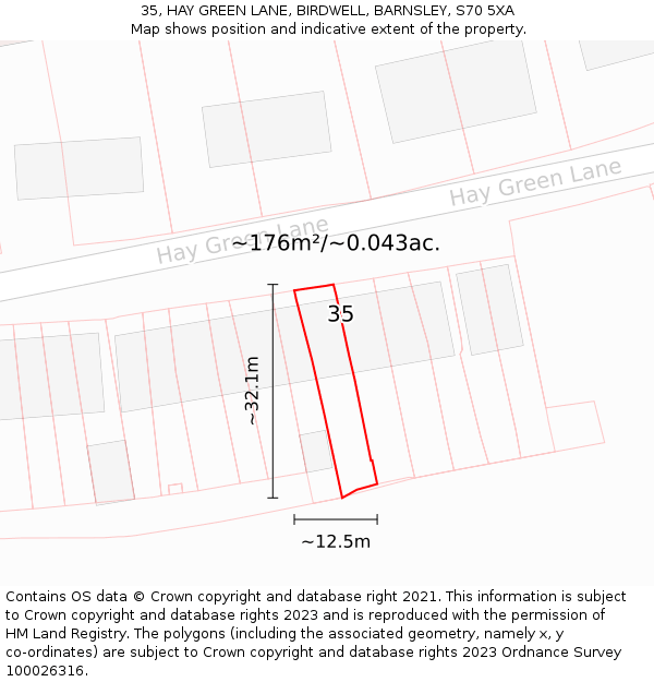 35, HAY GREEN LANE, BIRDWELL, BARNSLEY, S70 5XA: Plot and title map