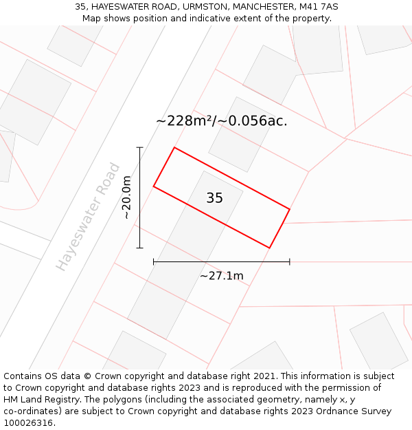35, HAYESWATER ROAD, URMSTON, MANCHESTER, M41 7AS: Plot and title map