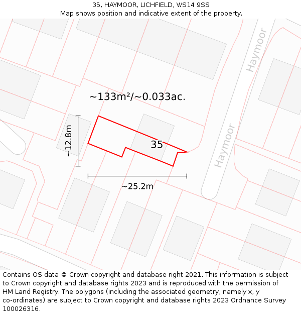 35, HAYMOOR, LICHFIELD, WS14 9SS: Plot and title map