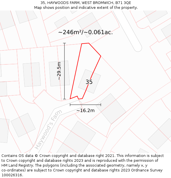35, HAYWOODS FARM, WEST BROMWICH, B71 3QE: Plot and title map