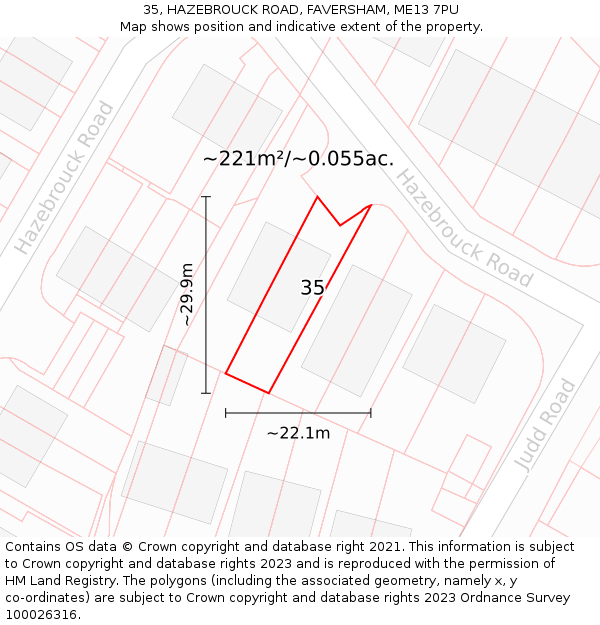 35, HAZEBROUCK ROAD, FAVERSHAM, ME13 7PU: Plot and title map