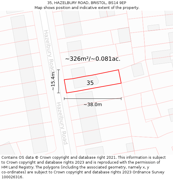 35, HAZELBURY ROAD, BRISTOL, BS14 9EP: Plot and title map