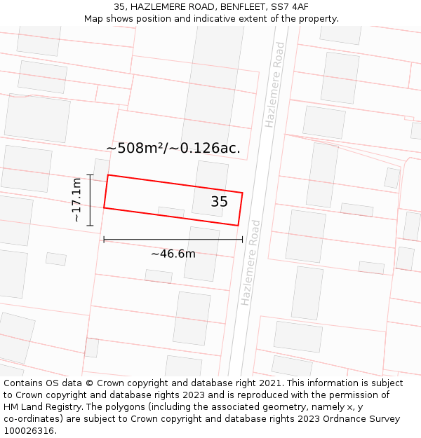 35, HAZLEMERE ROAD, BENFLEET, SS7 4AF: Plot and title map