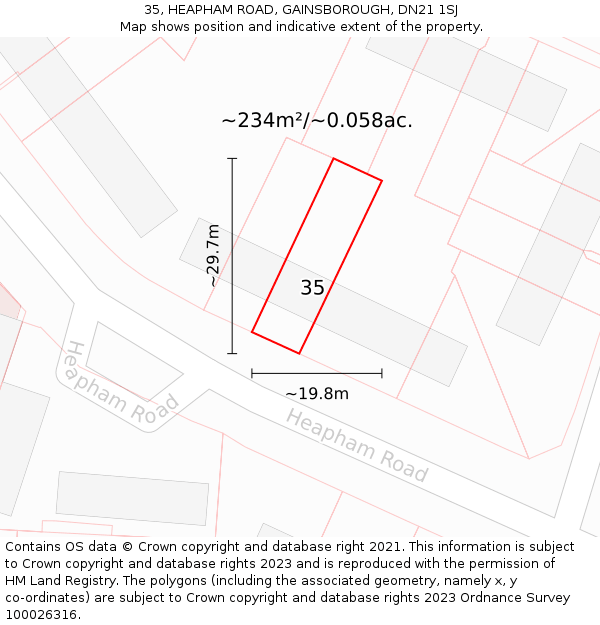 35, HEAPHAM ROAD, GAINSBOROUGH, DN21 1SJ: Plot and title map