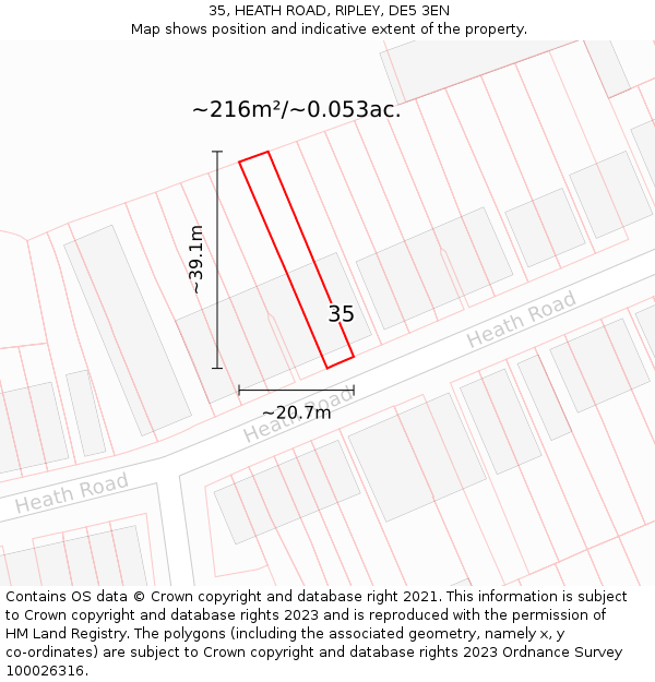 35, HEATH ROAD, RIPLEY, DE5 3EN: Plot and title map