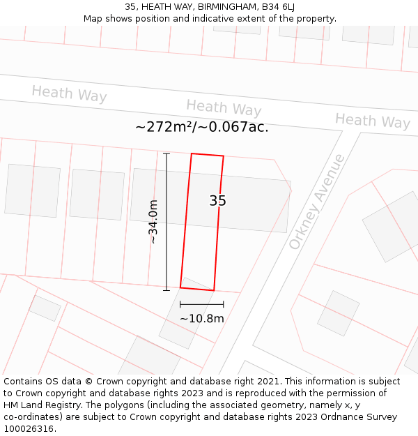 35, HEATH WAY, BIRMINGHAM, B34 6LJ: Plot and title map