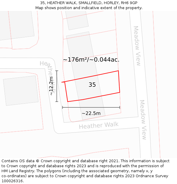 35, HEATHER WALK, SMALLFIELD, HORLEY, RH6 9GP: Plot and title map
