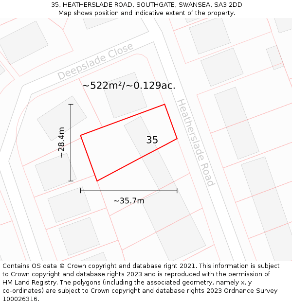 35, HEATHERSLADE ROAD, SOUTHGATE, SWANSEA, SA3 2DD: Plot and title map