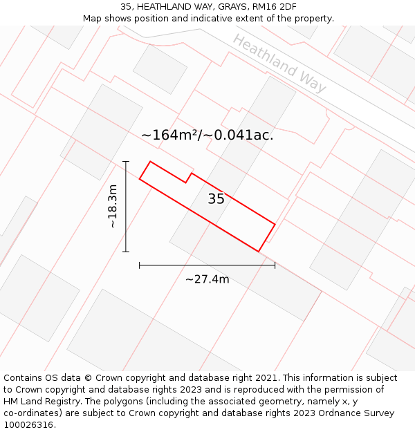 35, HEATHLAND WAY, GRAYS, RM16 2DF: Plot and title map