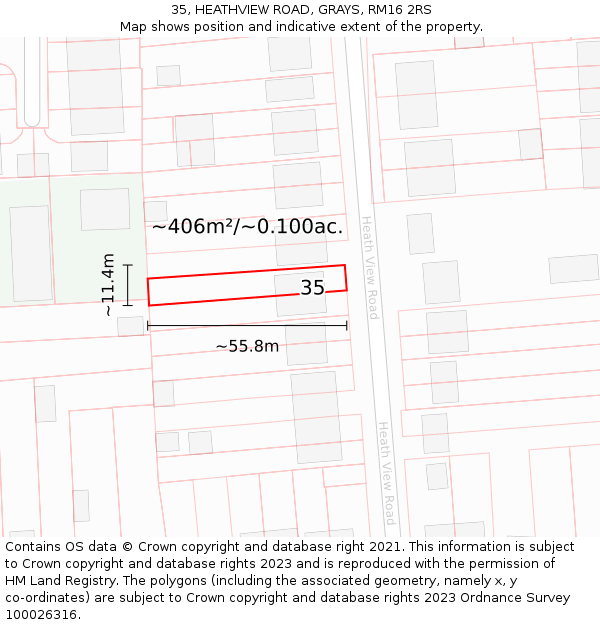 35, HEATHVIEW ROAD, GRAYS, RM16 2RS: Plot and title map