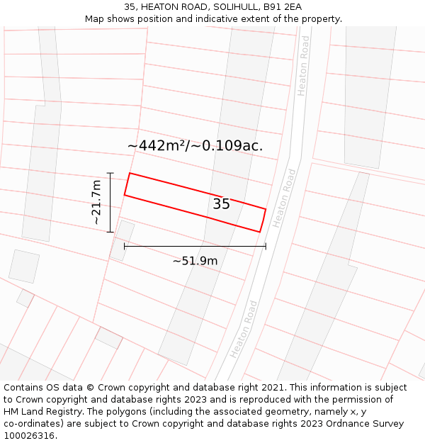 35, HEATON ROAD, SOLIHULL, B91 2EA: Plot and title map