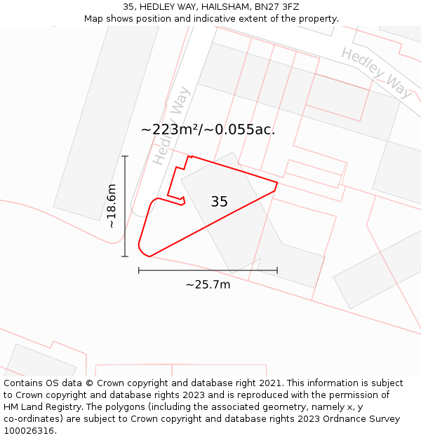 35, HEDLEY WAY, HAILSHAM, BN27 3FZ: Plot and title map
