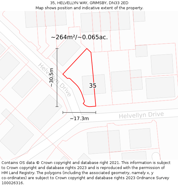 35, HELVELLYN WAY, GRIMSBY, DN33 2ED: Plot and title map