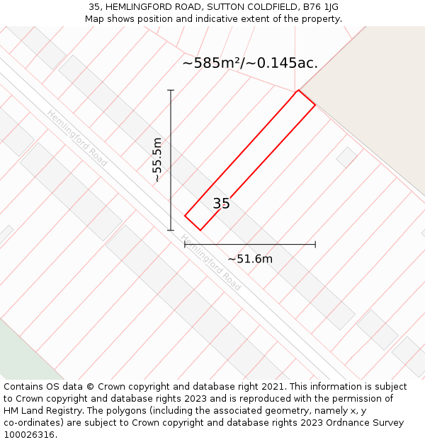 35, HEMLINGFORD ROAD, SUTTON COLDFIELD, B76 1JG: Plot and title map