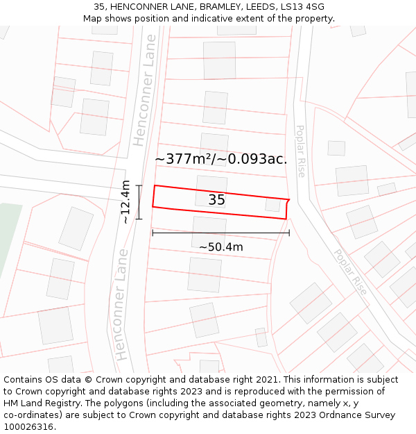 35, HENCONNER LANE, BRAMLEY, LEEDS, LS13 4SG: Plot and title map