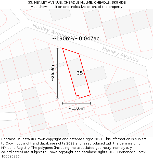 35, HENLEY AVENUE, CHEADLE HULME, CHEADLE, SK8 6DE: Plot and title map
