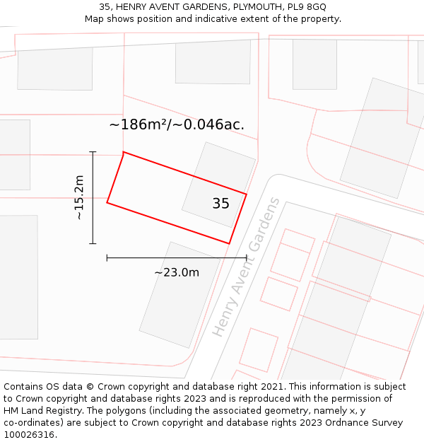 35, HENRY AVENT GARDENS, PLYMOUTH, PL9 8GQ: Plot and title map