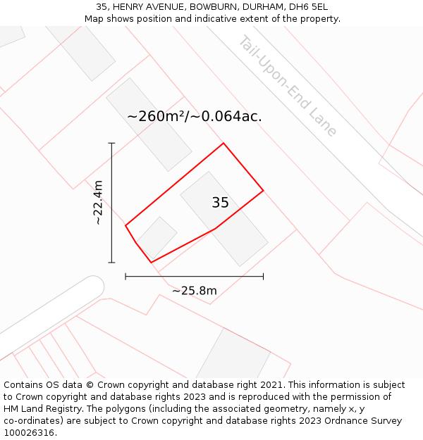 35, HENRY AVENUE, BOWBURN, DURHAM, DH6 5EL: Plot and title map
