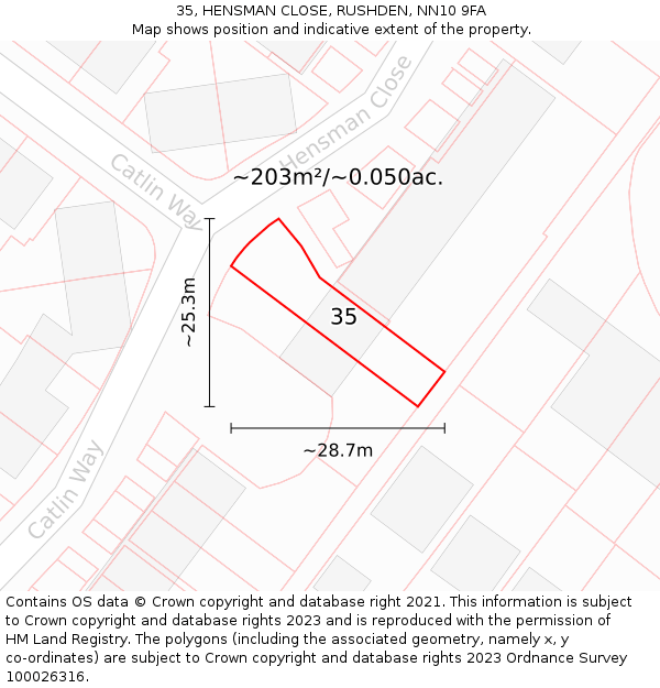 35, HENSMAN CLOSE, RUSHDEN, NN10 9FA: Plot and title map