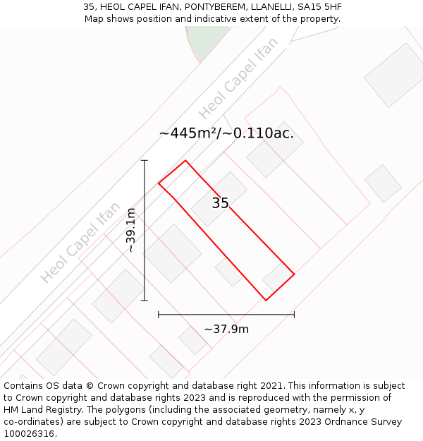35, HEOL CAPEL IFAN, PONTYBEREM, LLANELLI, SA15 5HF: Plot and title map