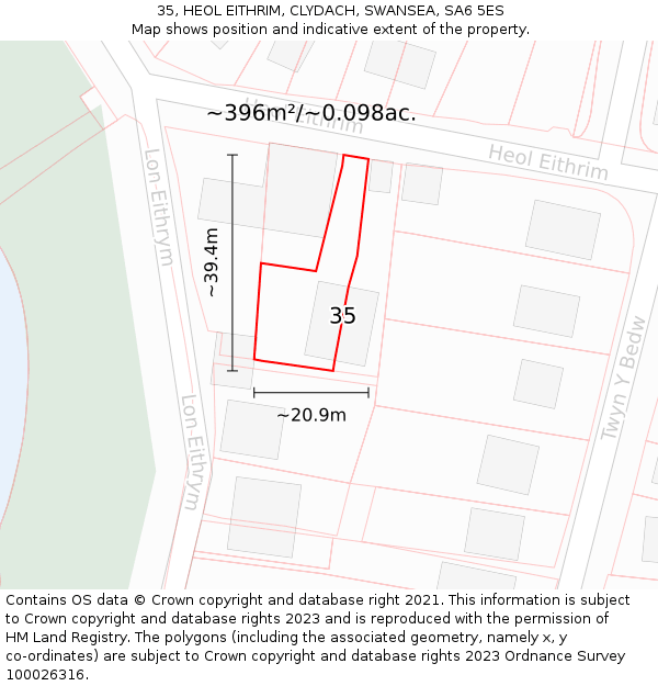 35, HEOL EITHRIM, CLYDACH, SWANSEA, SA6 5ES: Plot and title map